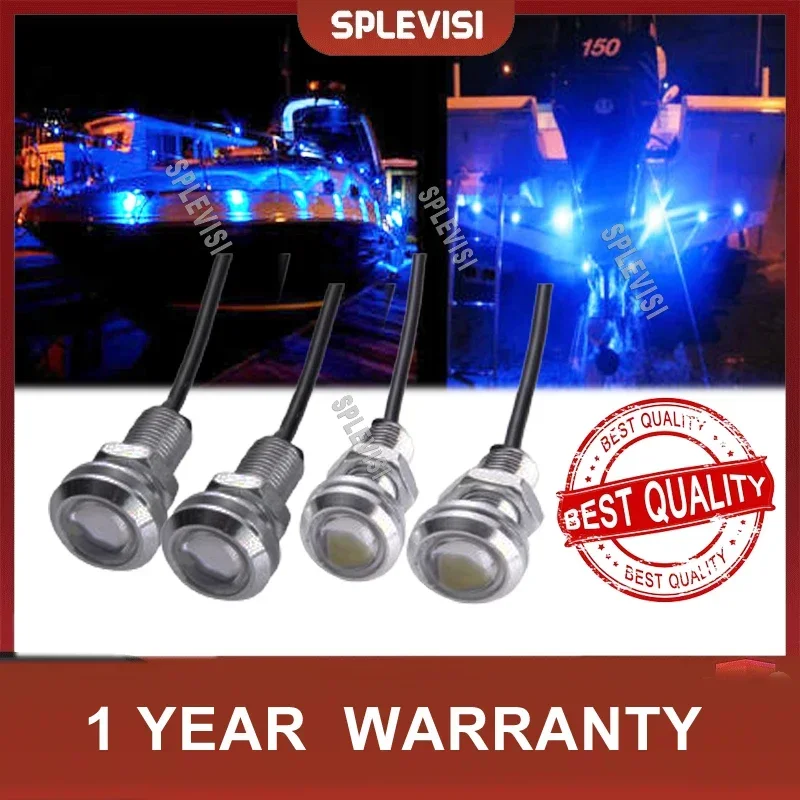 

Pack of 4 Blue LED Boat Light Silver Waterproof 12v for Enzo Malibu Wakesetter MasterCraft X Underwater JetSki Aquatrax R-12X