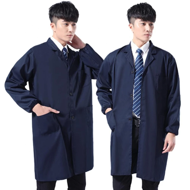 Dustproof Men Work Clothing Long Short Sleeve Buttons Pockets Warehouse Lab Coat Work Clothing