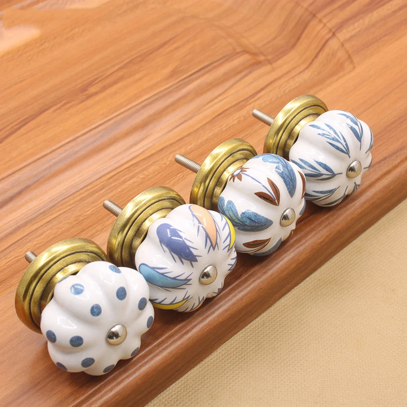 Chinese Style Garden Drawer Wardrobe Shoe Cabinet Wine Cupboard Zinc Alloy Single Hole Mediterranean Ceramic Art Handle
