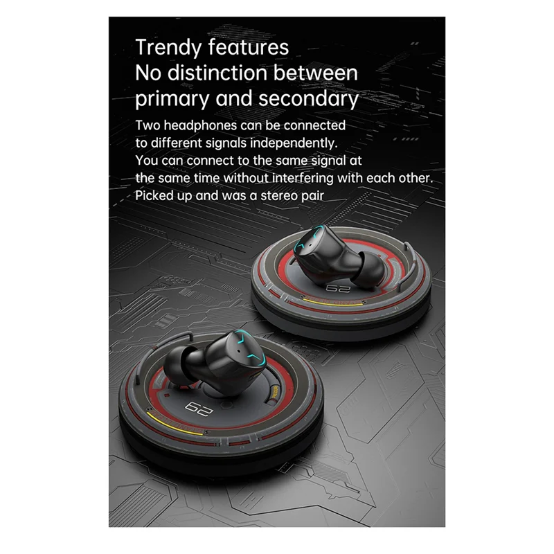 

-PQWN TWS Wireless Bluetooth Earphones GQ-11 Punk Digital Display Extra Long Battery Life Stereo Earphones Bluetooth Earphones