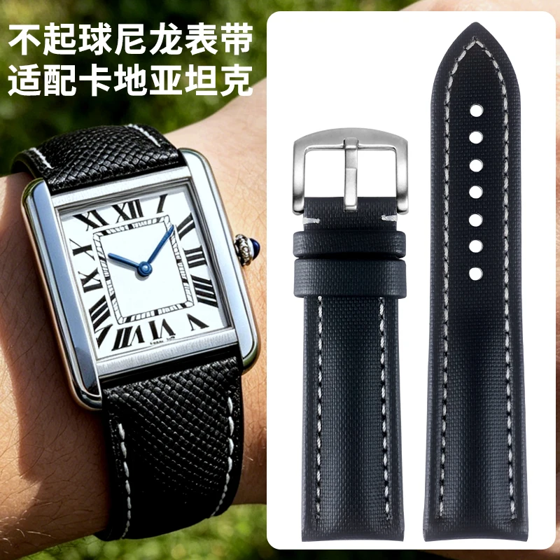 Nylon watch strap with scratch-resistant genuine leather strap for CARTIER TANK SOLO LOUIS MUST FRANCAISE AMERICAN watchband