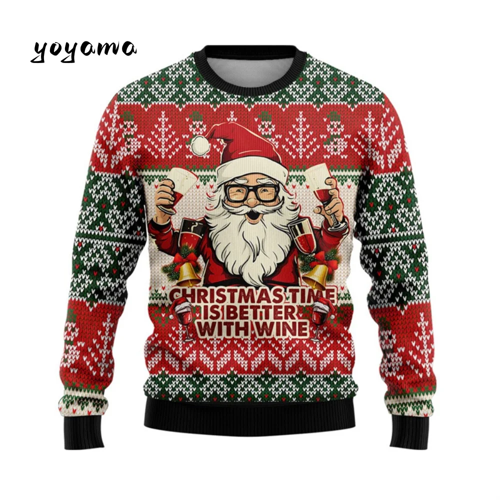 

Fashion Santa Claus Wine Ugly Christmas Sweatshirts Men New 3D Printing Hoodie Tops Family Merry Christmas O-Neck Men Sweatshirt