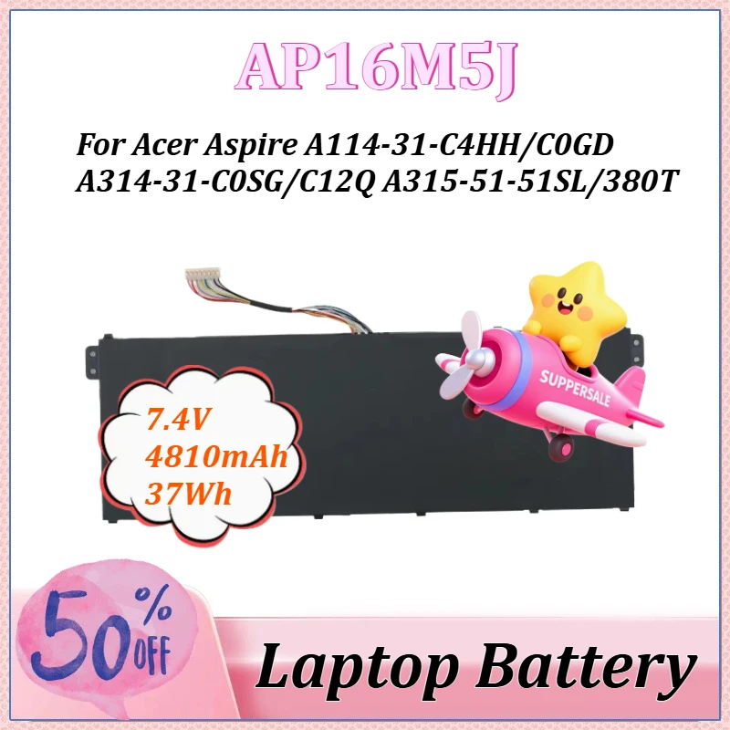 

7.4V 4810mAh 37Wh AP16M5J Laptop Battery for Acer Aspire ES1-523 A114-31 A515-51-75UY 563W 53TH A315-51 A315-21 A314-31 A314-32