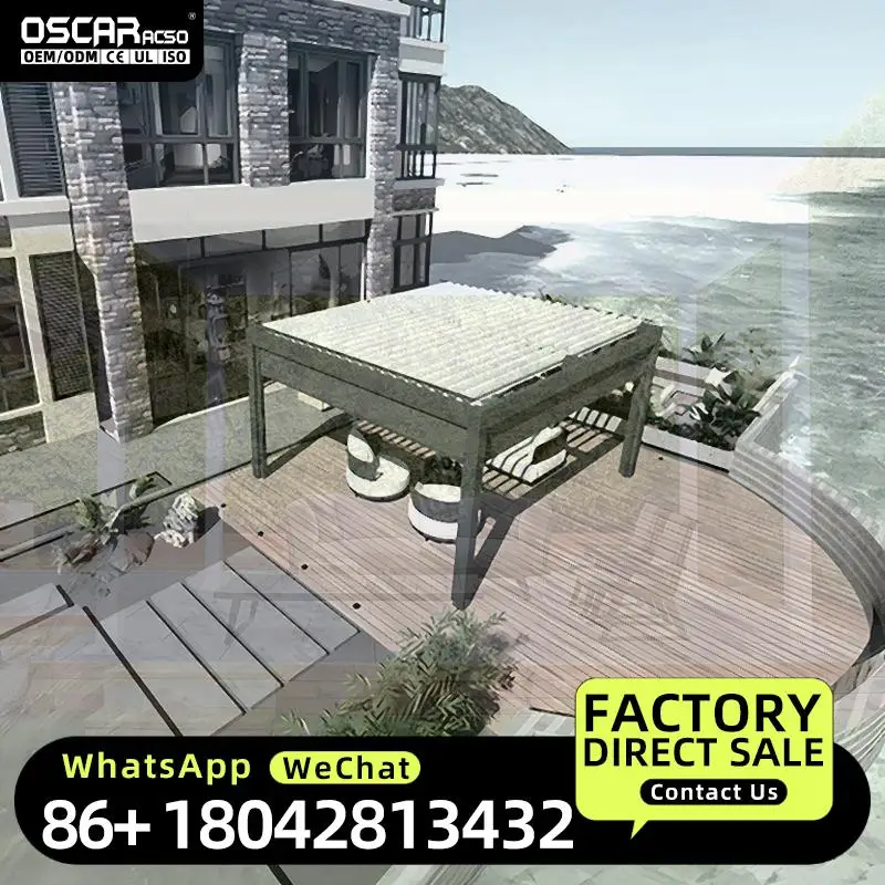 7x7m Aluminium Louvered Roof Outdoor Shading Canopy with Rain Sensor Green House for Garden Terrace Patio Pergola