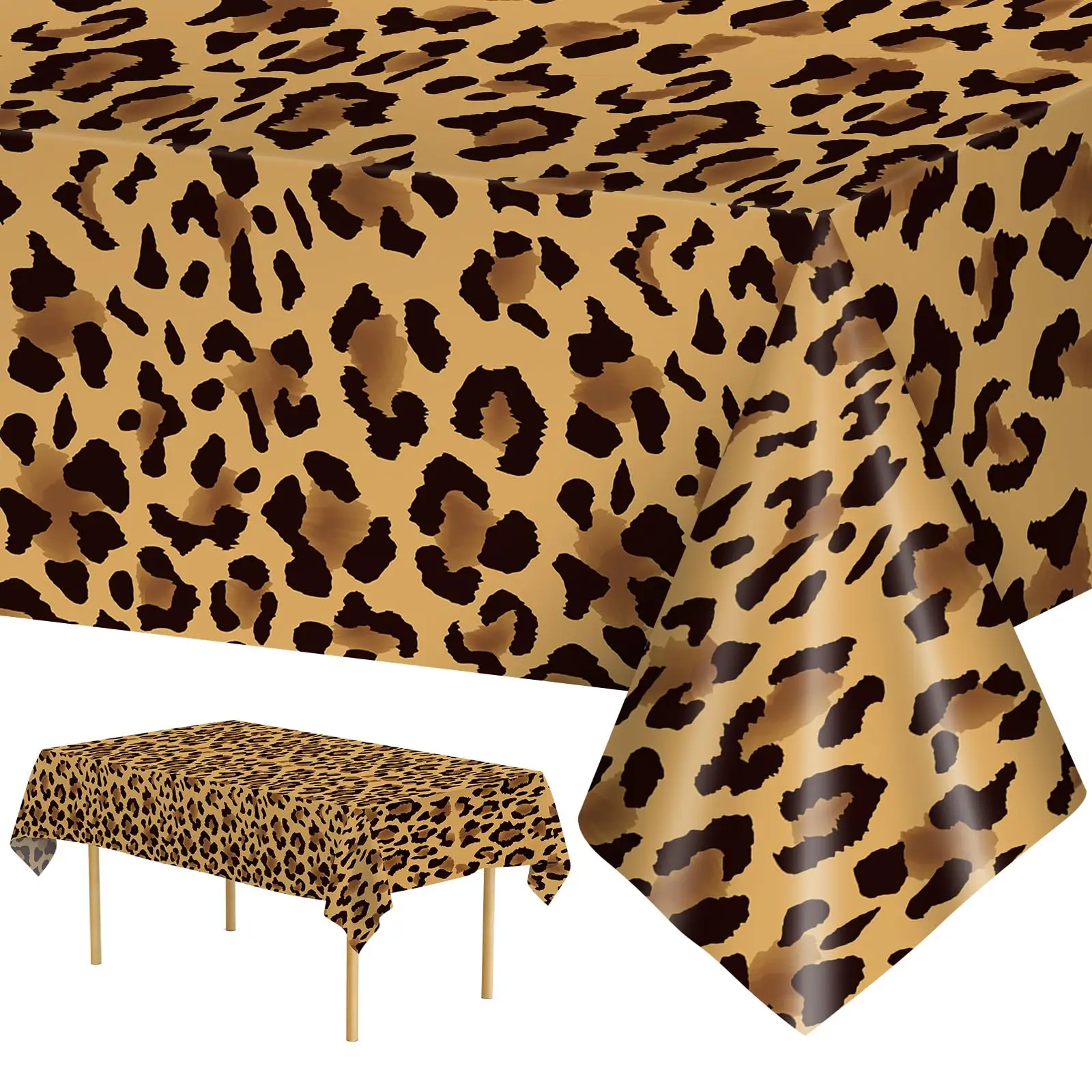 Cheetah Print Tablecloth Leopard Disposable Rectangle Brown Table Cover for Jungle Animal Birthday Party Supply Table Decoration