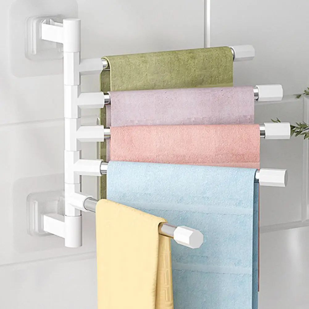 Bathroom Towel Rack with 180-Degree Rotating Bar Punch-free Easy Installation Towel Rack Multi-layer Hanging Rod