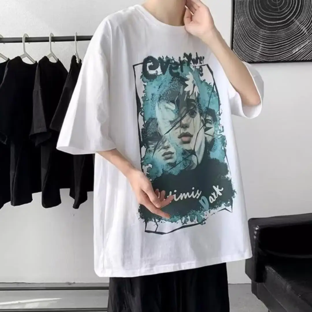 Summer Cotton Men's T-shirt Oversized Short Sleeve Comfortable Smooth Casual Top Manga Solid Color Luxury Y2k Berserk Clothing