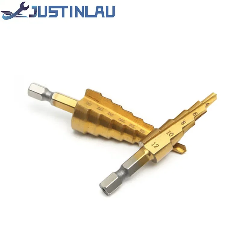 JUSTINLAU HSS Thép Không Gỉ Titan Bước Khoan 4-12Mm-20Mm Bước Nón Dụng Cụ Cắt Thép Không Gỉ gỗ Gỗ Khoan Kim Loại