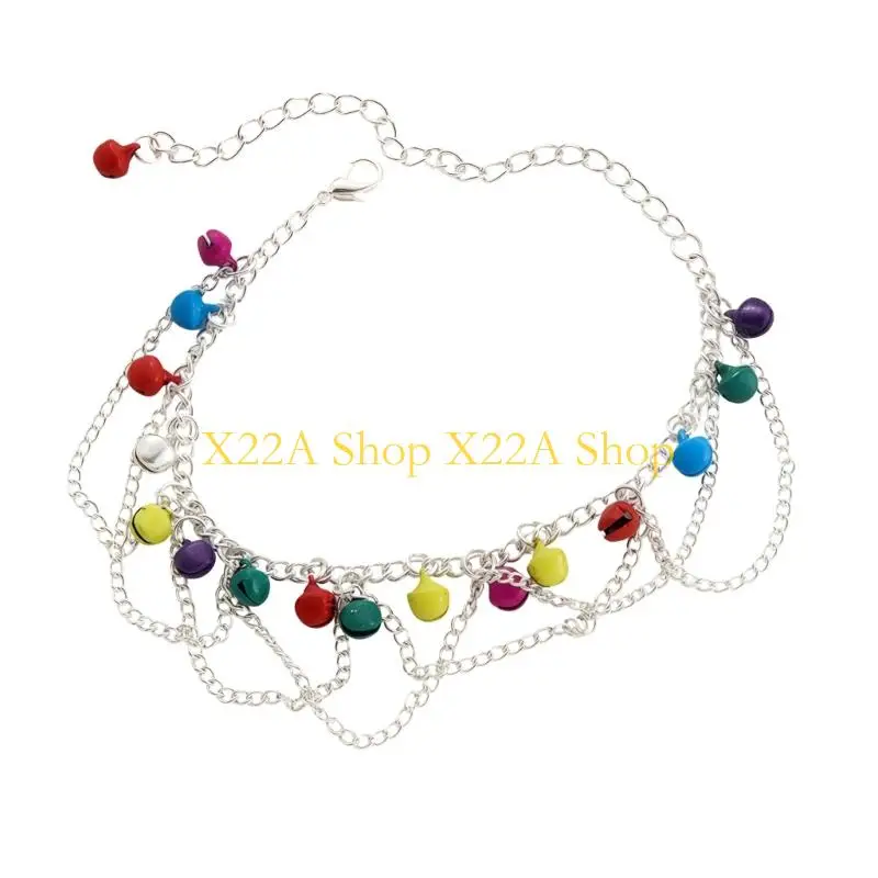 Unique Women's Multi-Strand Anklet with Suspended Bells, Draped Alloy Ankle Jewelry with Lobster Clasp and Extension Chain