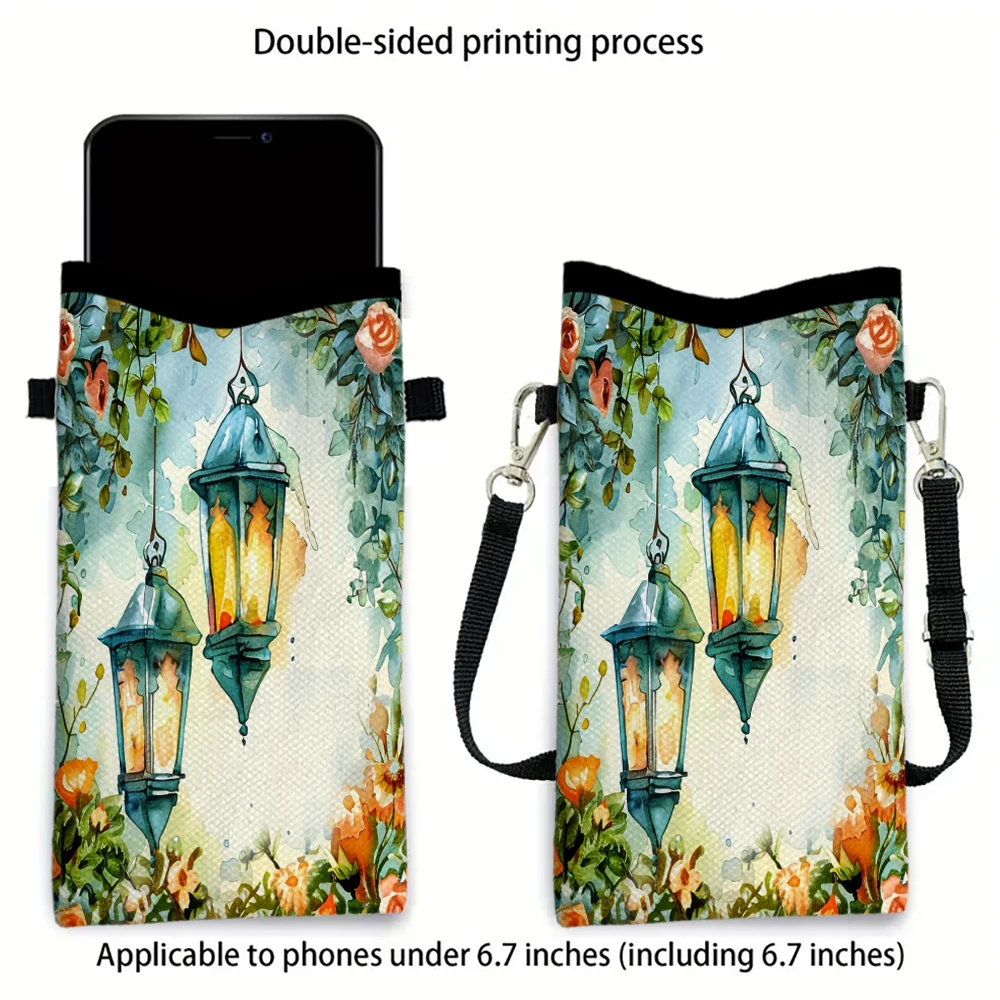 

Fairy Tale Lantern Phone Pouch with Lanyard, Exquisite Pattern Print Crossbody Bag Fabric Shoulder Bag Mobile Phone Case1.20