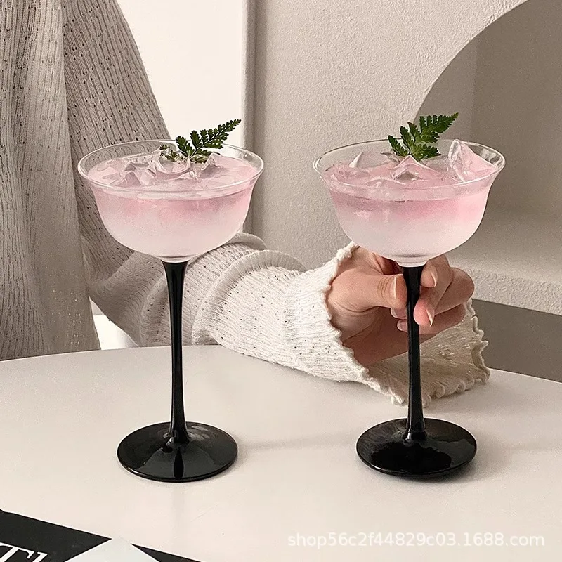 

Niche Black Pole Goblet Glass Household Design Girl Special Martini Cup Slightly Drunk Drink Cocktail Glass