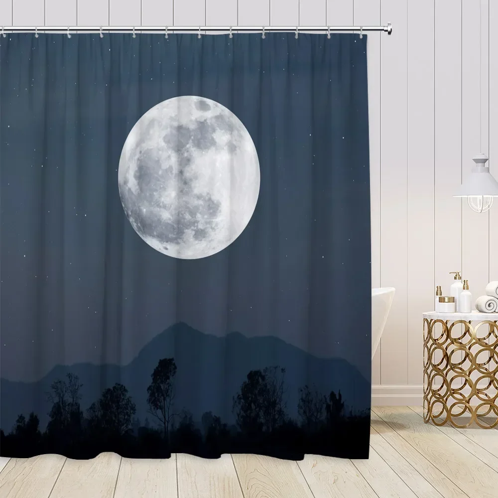 

Звездное небо, вид на ночь, лес, занавески для душа, животные, фэнтезийный ночной вид, сосны, украшения для ванной комнаты, современные занавески для ванной