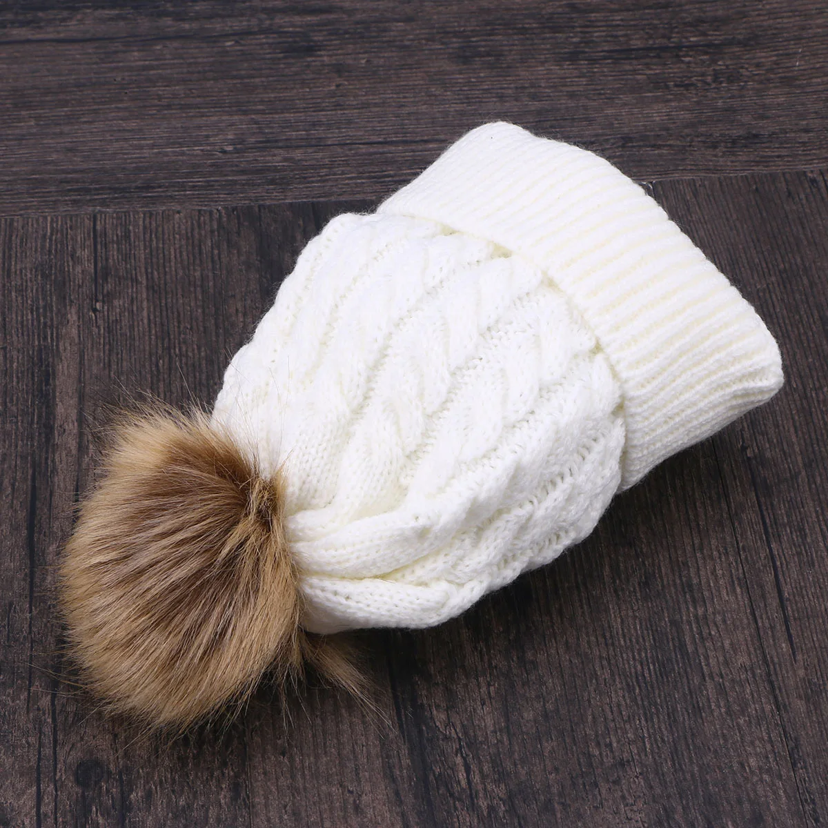 

Warm Winter Knit Hat Pom Hairball Beanie Kids Size S White Soft Comfortable Knit Cap Outdoor Winter Hat Beanie Hats