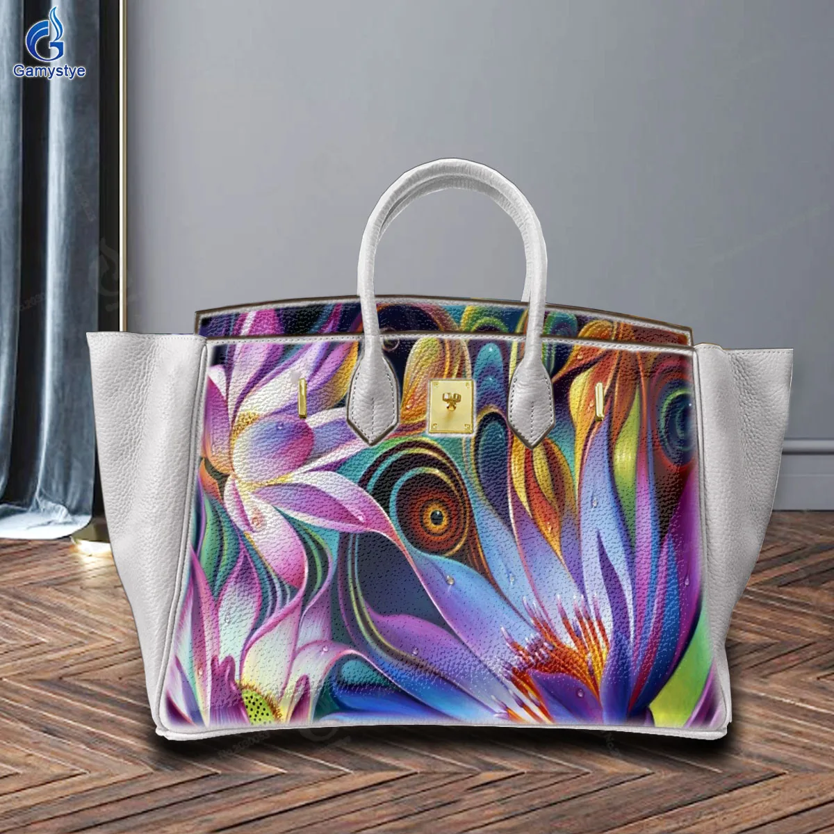 

Shoulder Bags Sac De Luxe Femme Luxury Bags Women Abstract floral art pattern 100% Real Cowhide Leather Personalizar bolso Art H