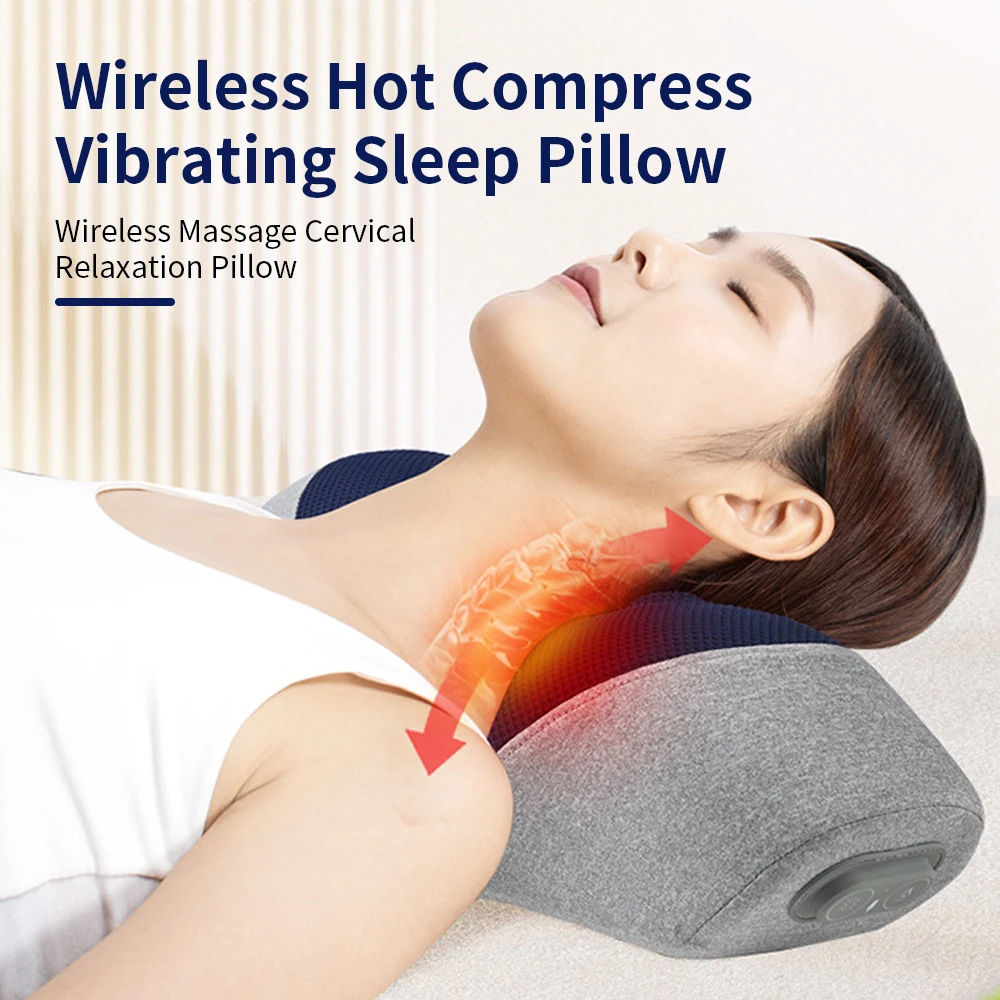 Heated Neck Massager Electric Massager Cervical Pillow Hot Compress Vibration Massage Neck Traction Relax Sleeping Pillow Spine