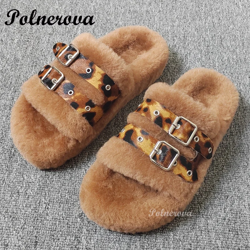 

Thick-Soled Fur Slippers Belt Buckle Design Sandals Women Shoes Novelty Designer Elegant Ladies Party Mules Zapatos Para Mujere