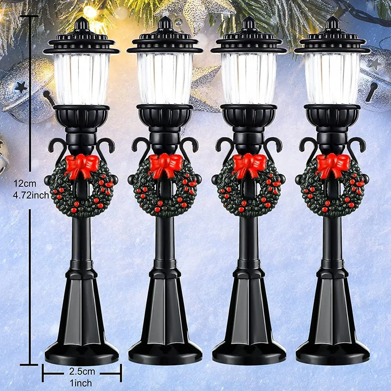 4 Pcs Mini Christmas Lamp Post Train Lamp Miniature Street Lamp Decorative Lights For DIY Dollhouse Village Pathway