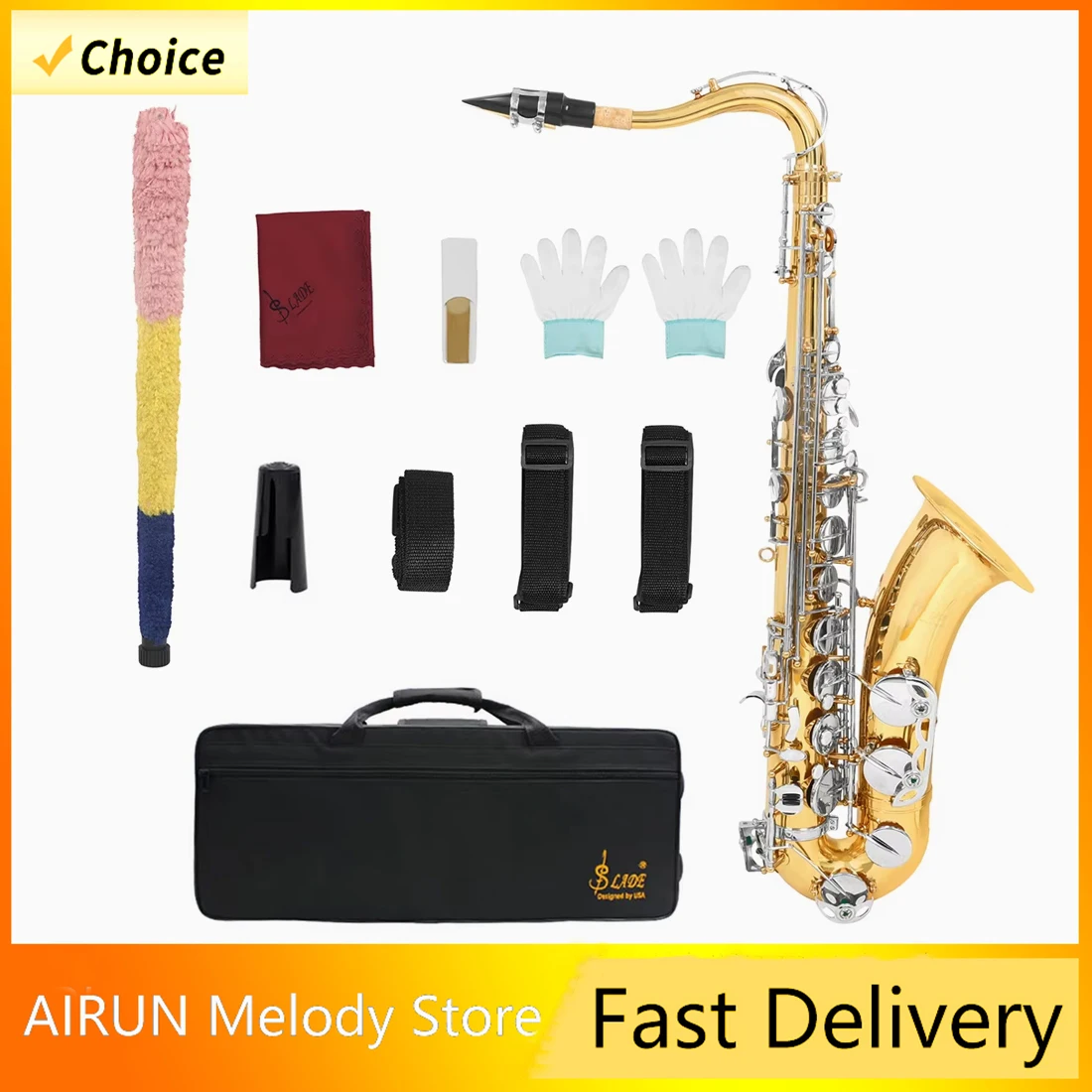 

SLADE тенор-саксофон профессиональный латунный серебристый золотой ключ тенор-саксофон Bb саксофон с регулировкой с аксессуарами деревянные духовые инструменты