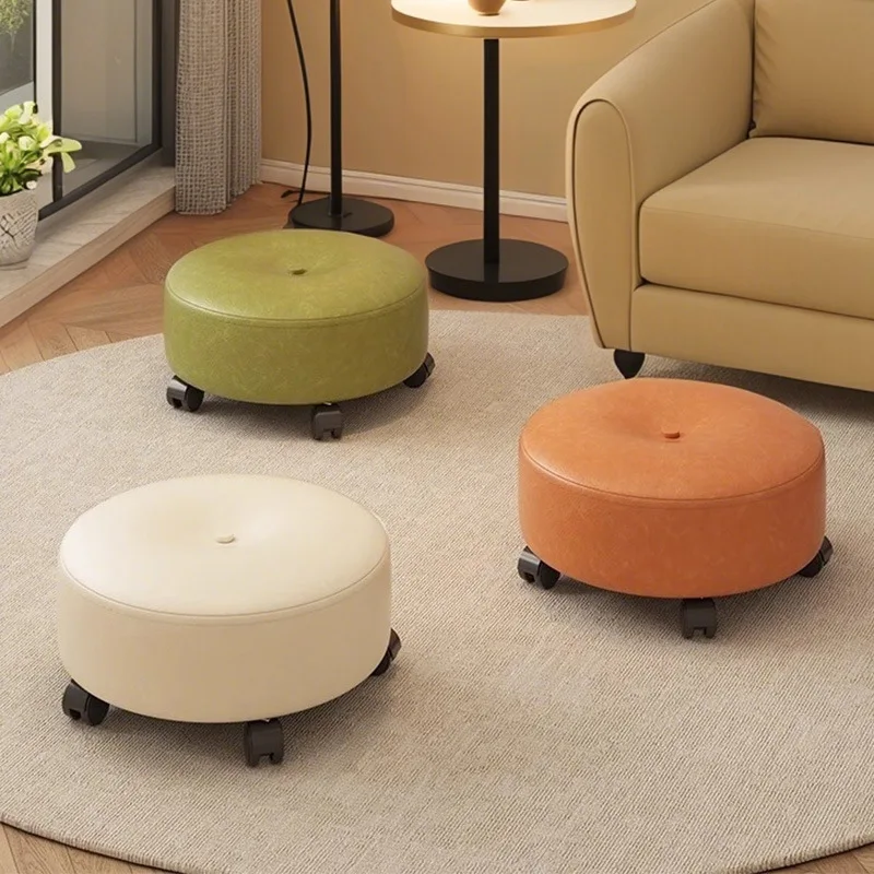 Rolling Stool with Silent Wheels, Compact Home Chair for Cleaning or Kids, Solid Wood Frame, Resilient Sponge, 360 Swivel