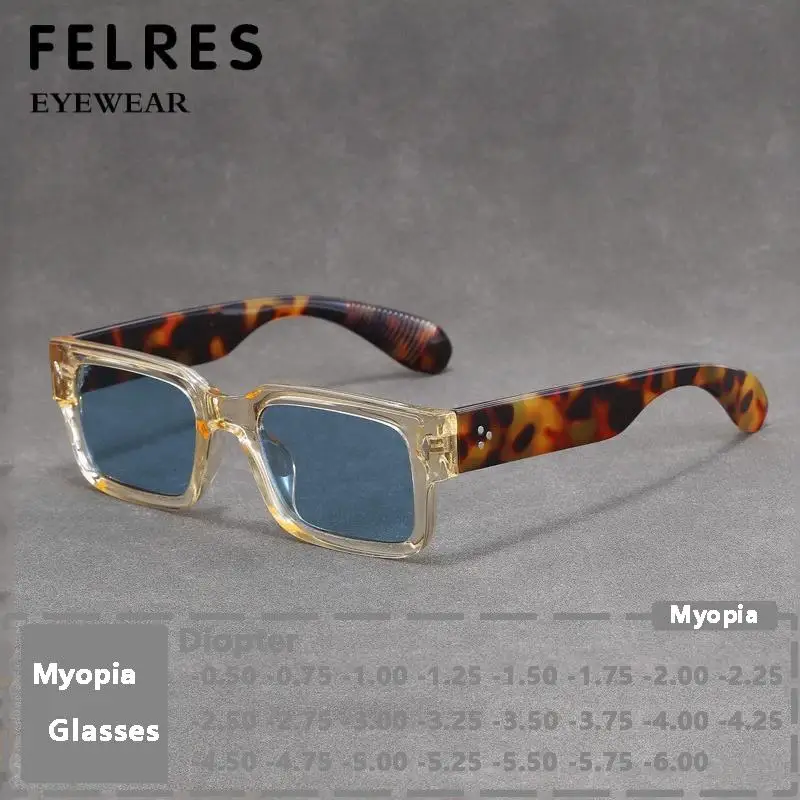 

Designer Square Blue Myopia Lens Sunglasses Men Tinted Prescription Glasses Women Shade Outdoor Driving Nearsighted Glasses -2.5