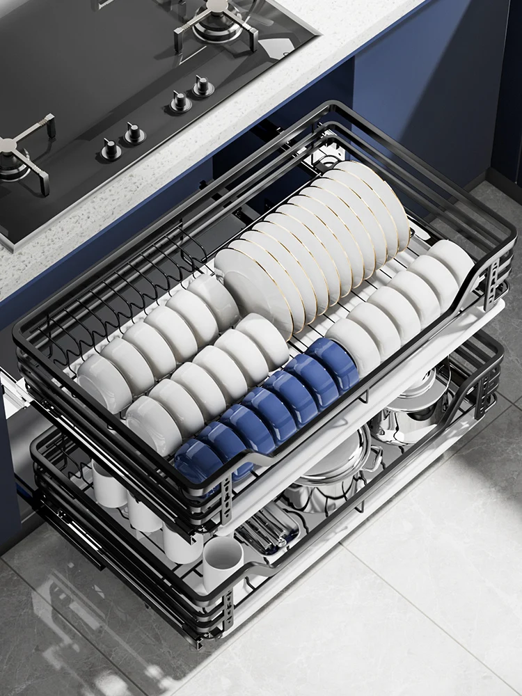 

Kitchen 304 stainless steel cabinets, pull baskets, double drawer type dish racks seasoning baskets, damping and cushioning