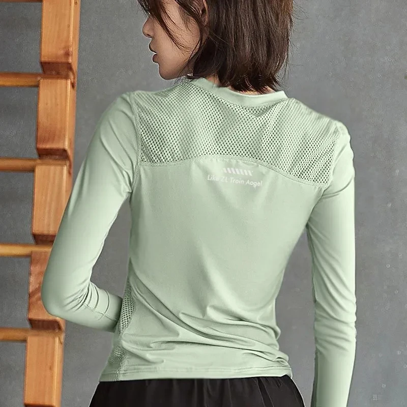 Quick Dry Running Sporty Tee Women Long Sleeve O Neck Yoga Top Cycling Fitness Outdoor Simple Classic Patchwork T Shirt