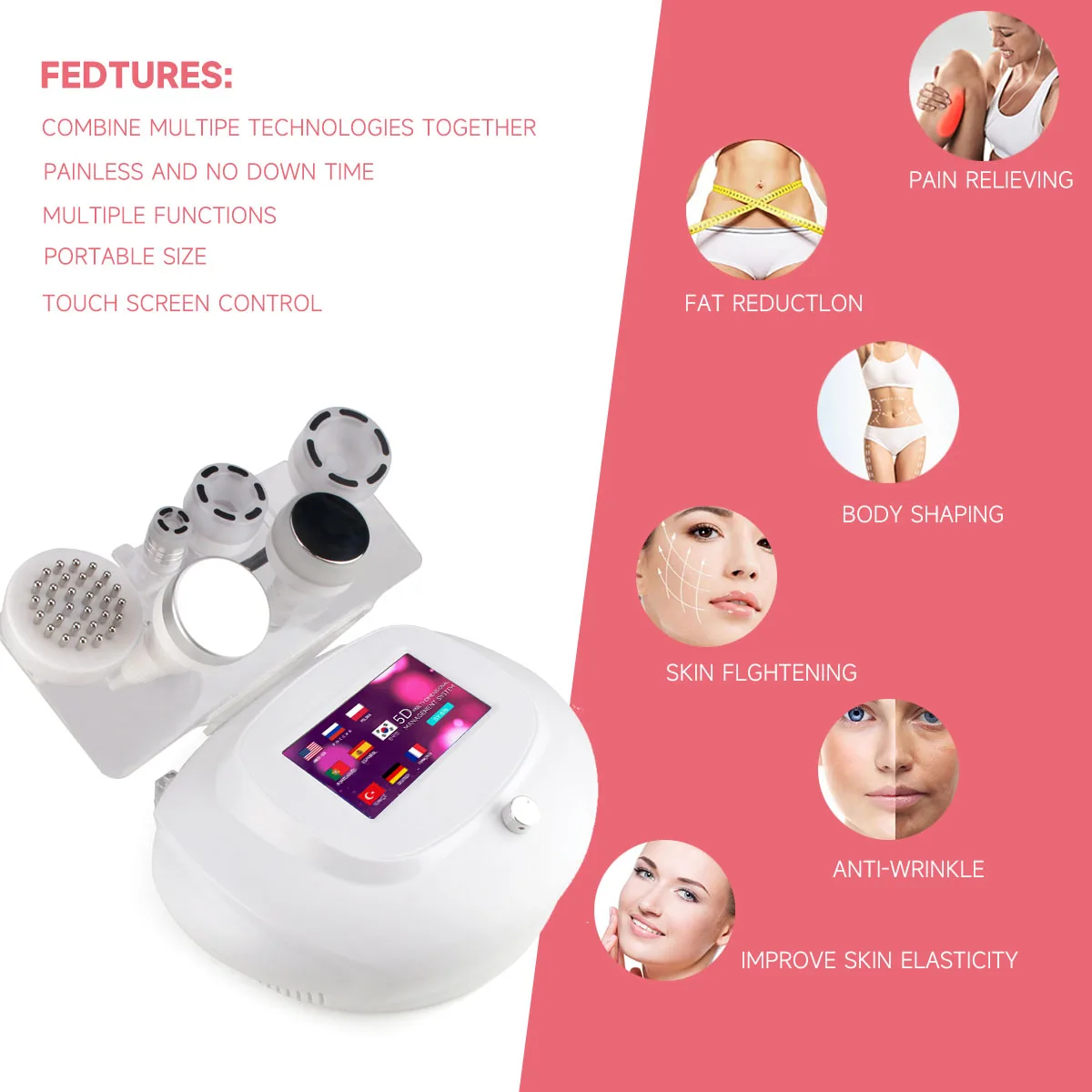 120K Cavitation Machine Vacuum Body Sculpting Facial Lifting Cellulite Vibrating Massage with Heating Beauty Device