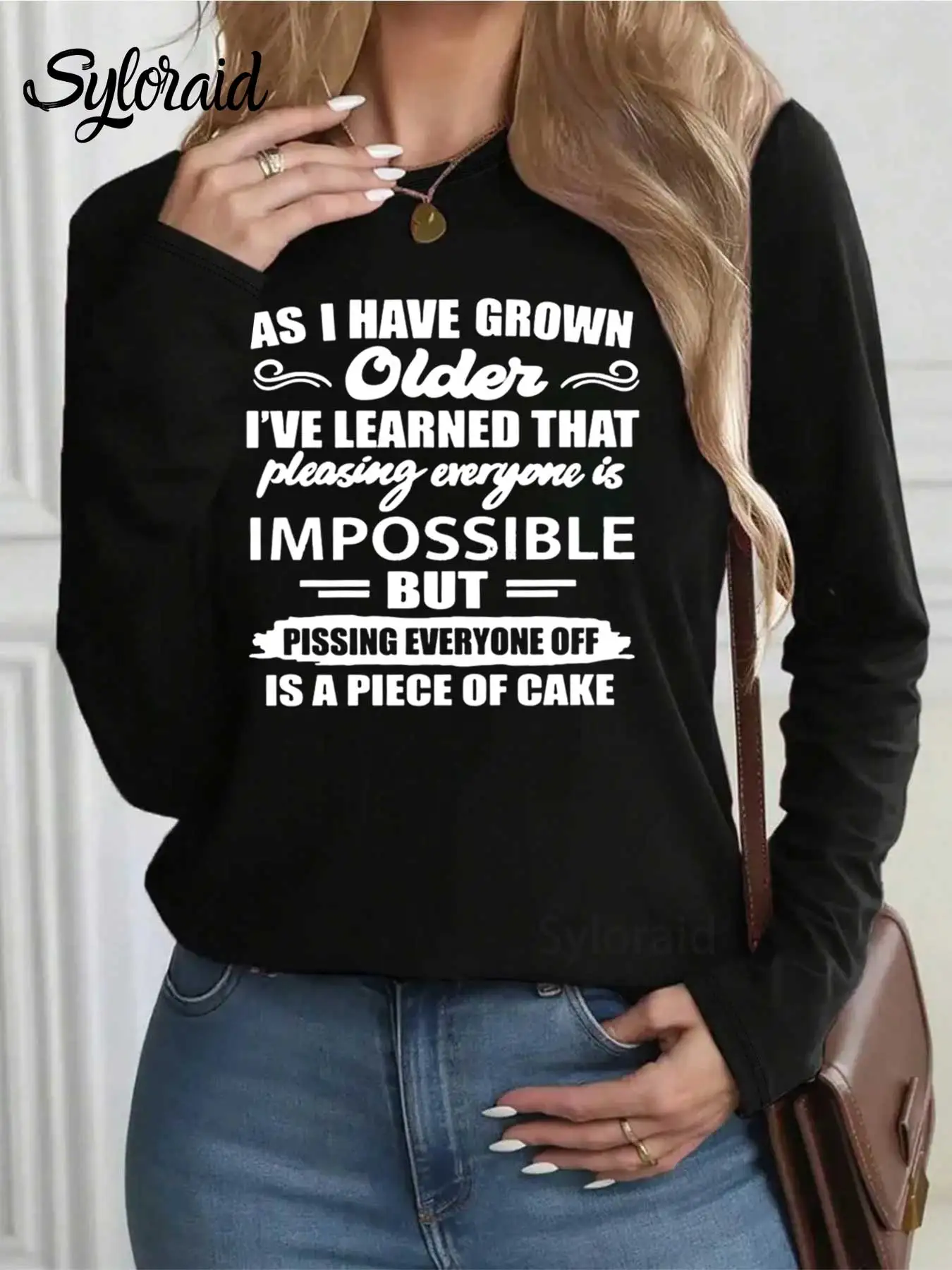 تي شيرت نسائي طويل الأكمام كما نمت كبار السن تي شيرت مضحك إقتباس قميص أزياء جولة الرقبة عارضة أعلى