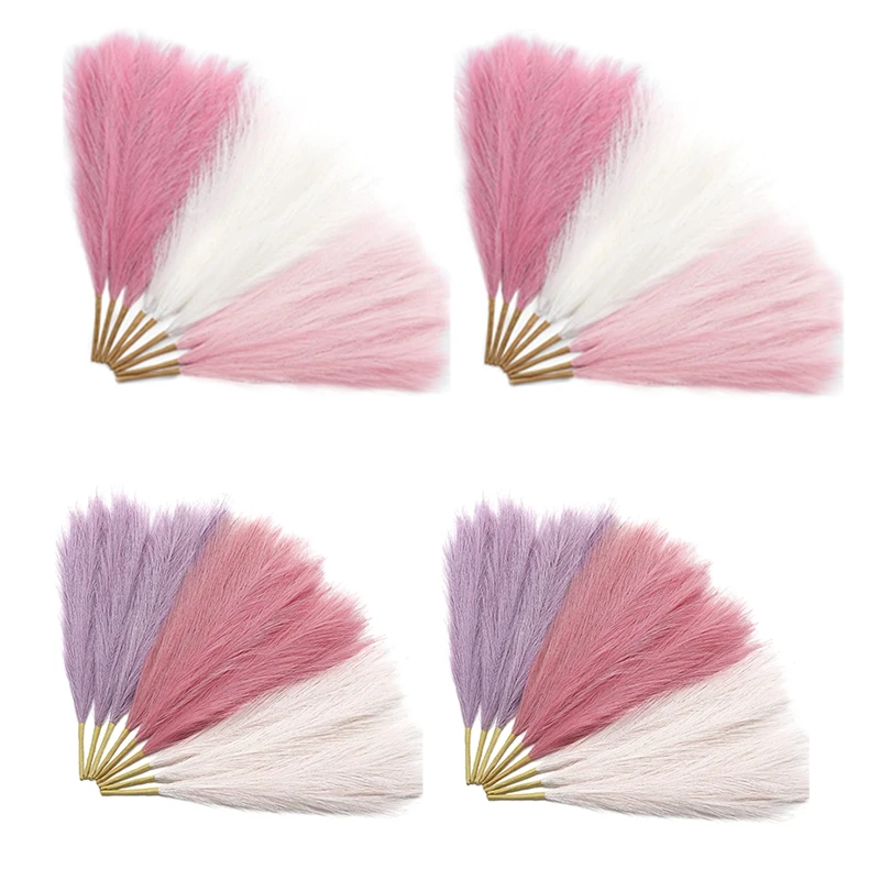 HOT SALE 18Pcs Pampas Grass Pink 17.7 Inch, Artificial Pampas Grass Faux Pink Pompas Grass Decor, Grass Blush Boho Decoration