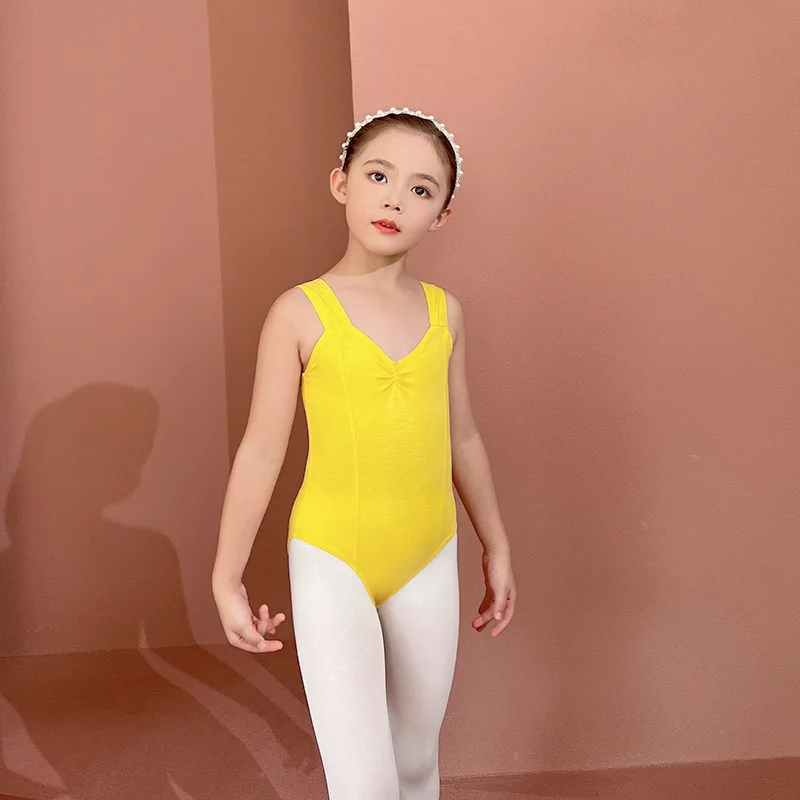 Ballet Dress for girls split short sleeved cotton dance sequin skirt set kids yellow Practice Costumes ballet Leotards Bodysuit