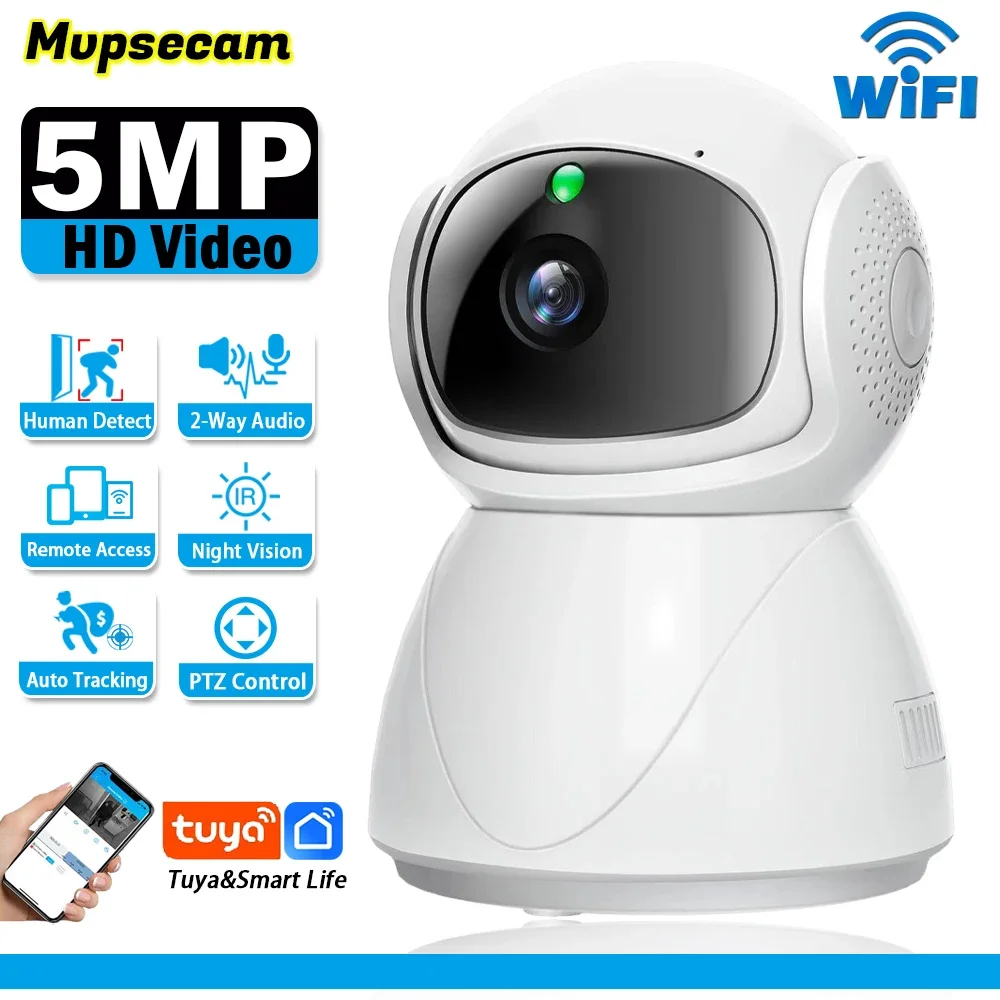 

Tuya 5MP Mini Security IP Camera Wi-Fi 360° Wireless CCTV Home Wifi Camera Auto Tracking PTZ CCTV Indoor Baby Monitor Smart Life