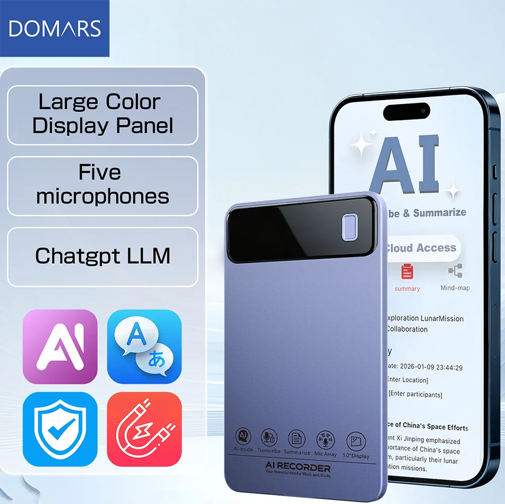 Domars AI Smart Card Voice Recorder 54H Continuous Recording 64GB Built‑in 152 Language Real‑time Translate WiFi Transfer