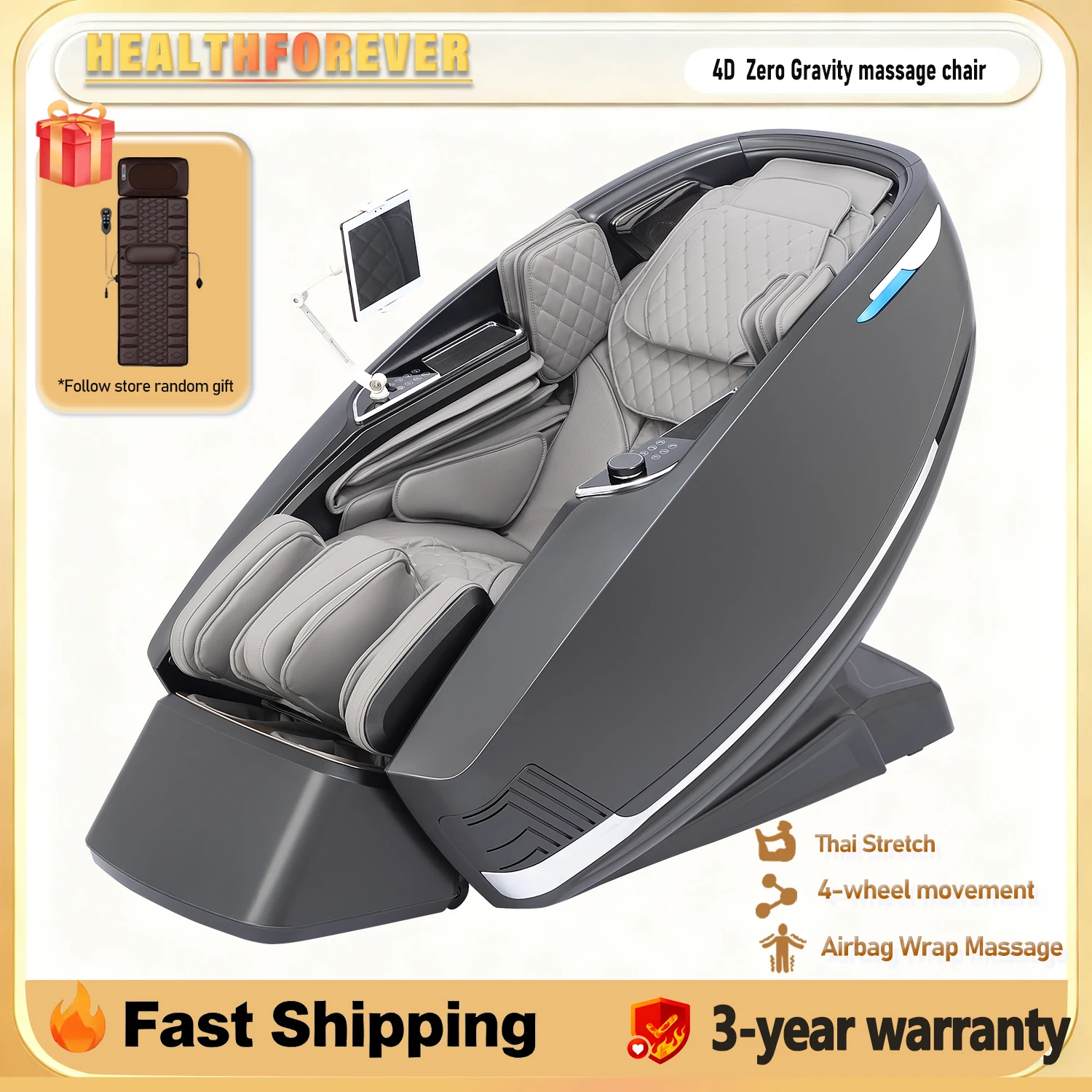 

3-летняя гарантия, двухъядерное 4D массажное кресло SL Track для всего тела, домашнего офиса, заводская цена, электрический подъемник для ног, массаж 3D тайского растяжки