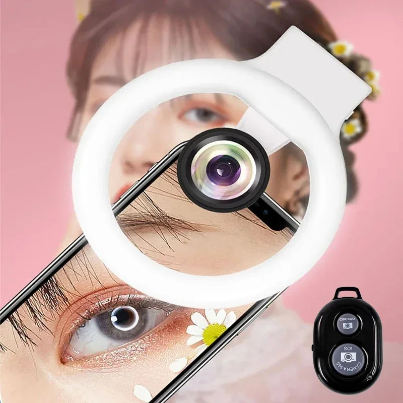 15XMacro Lens Filled Ring Light Selfie Light Camera Lens Flash Phone Portable Light With LED  With Remote Control For SmartPhone