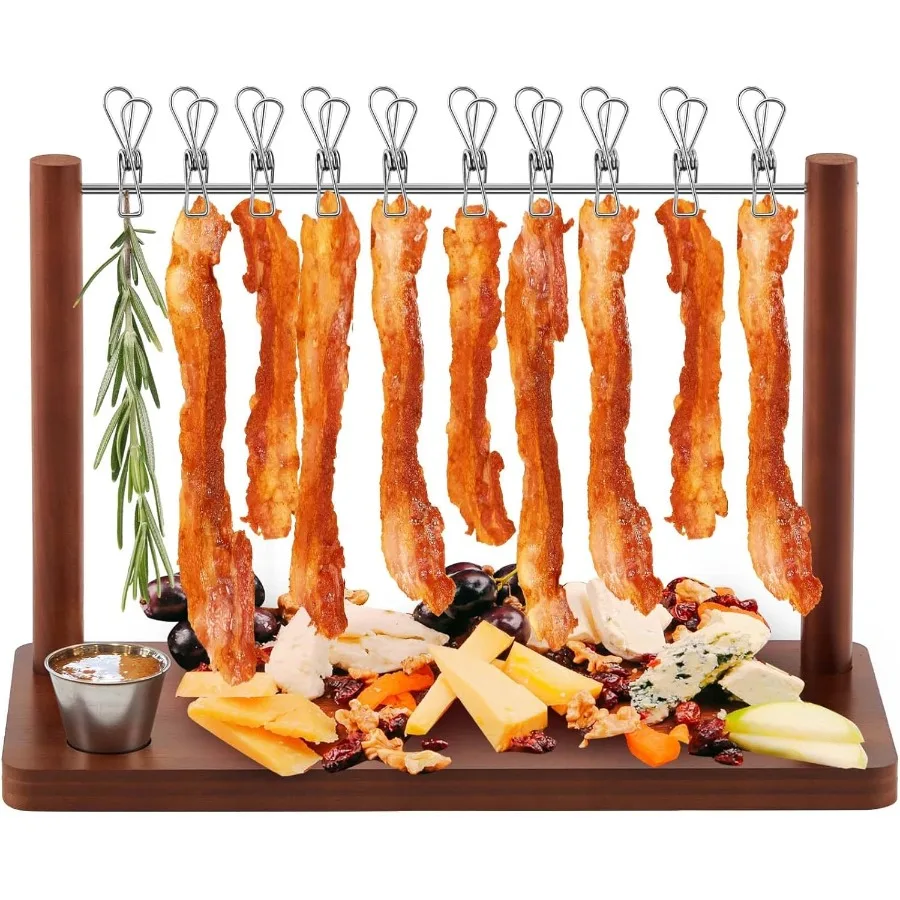 

Деревянная витрина с беконом и вешалкой для элегантных презентаций мяса на свадьбе, домашних вечеринок и новоселье, стильный Se