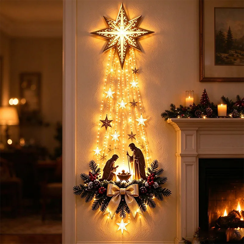 Luminous Nativity Wall Decor Bethlehem Star Of Faith Led Christmas Wall Hanging With Holy Family Scene Decor Fireplace Entryway