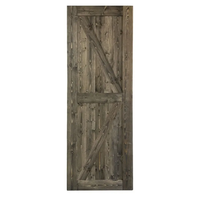 30 Inch X 84 Inch Sliding Type Barn Door Accessories Frosted Black Carbon Steel Hardware Decoration Spruce Wood Gray Painted