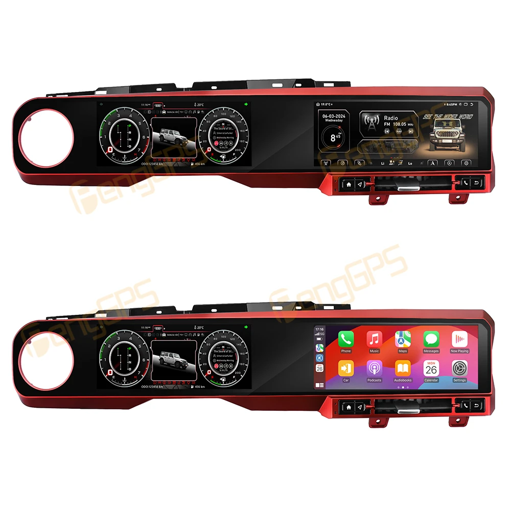 US Stock Red 10.9 Inch Dual Screen Android 13 Carplay Car GPS Navigation For Jeep Wrangler 2018-2021 Multimedia Player Car Radio