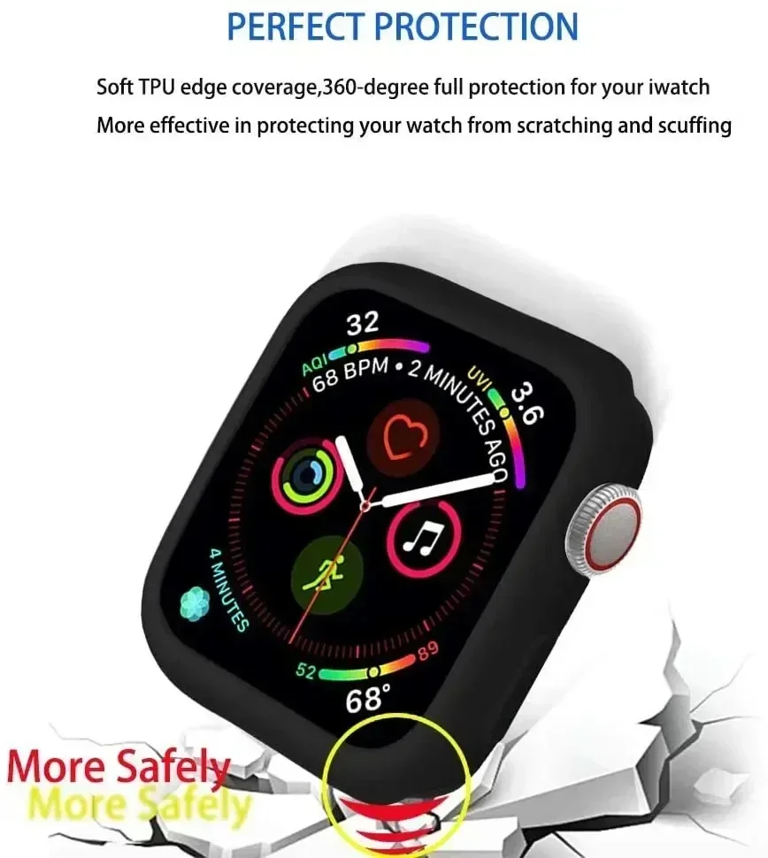 Funda para Apple Watch, 44mm, 40mm, 45mm, 41mm, 38mm, accesorios, Protector de carcasa de parachoques de silicona, serie iWatch SE 3 4 5 6 7 8 9