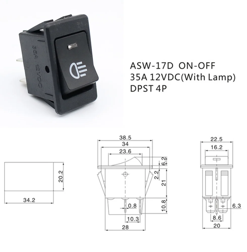 KCD4 Rocker Switch ON-OFF 2 Position 4 Pins LED 12V 35A automobile refitting fog lamp switch with light Rocker switch