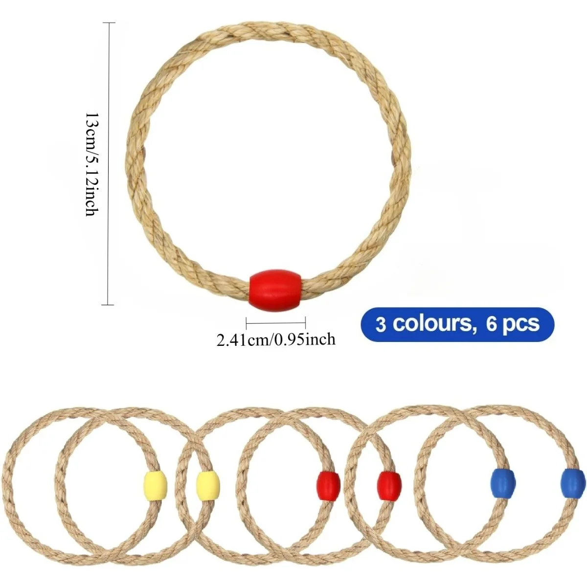 2026 New6pcs Multicolor Sisal Rope Ring Set Toss Game Replacement Parts for Outdoor Toss Rings for Agility Training And Coordination Exercise – Backyard Lawn Interactive Activity Additions for Family Gatherings And Social Events (3 Colors-Red Yellow Blue)