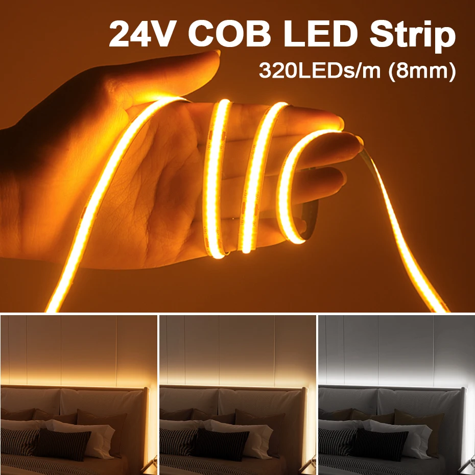 1m 3m 5m 8m 10m Flexible 24V COB Led Strip 320leds/m Warm White/4000K Nature White/Cold White Led Tape Lights TV Backlight