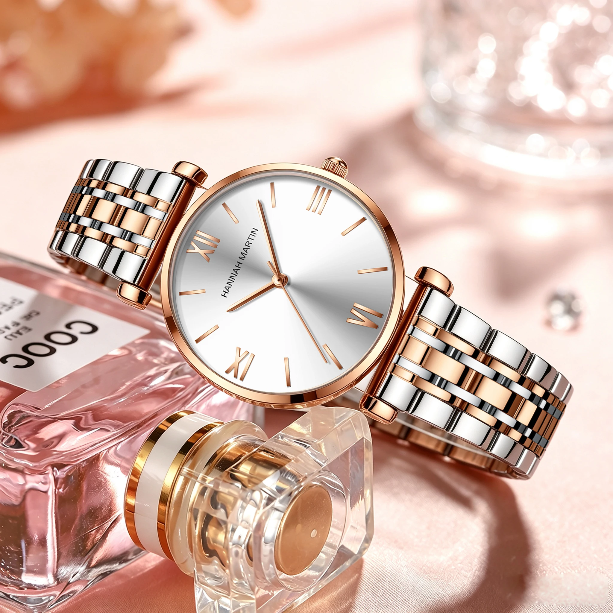 Hannah Martin 36mm Case Rose Gold Ladies Watch Luxury Fashion Roman Scale Japan Movement 3Bar Waterproof Quartz Women for Watch