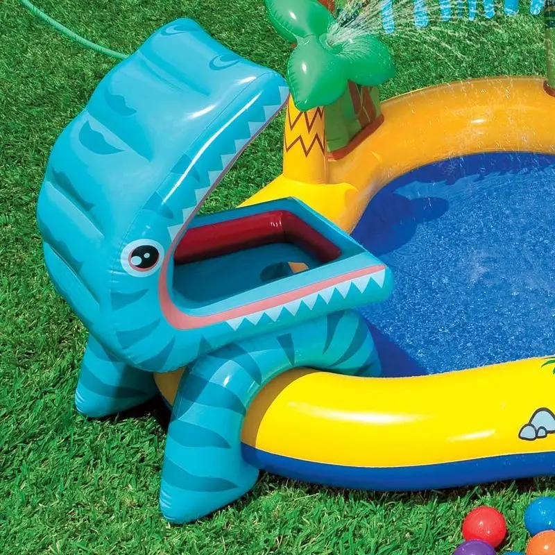 57444 Dinosaur Play Center 249x191x109cm Safety Certificate Vinyl Inflatable Kids' Slide Pool for Swimming and Floating
