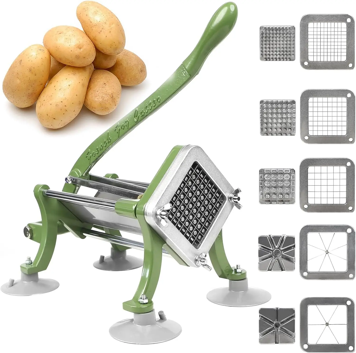 

Commercial Potato Slicer with Suction Feet, Includes 1/4", 3/8", 1/2" Sizes and 14 Pieces for French Fries