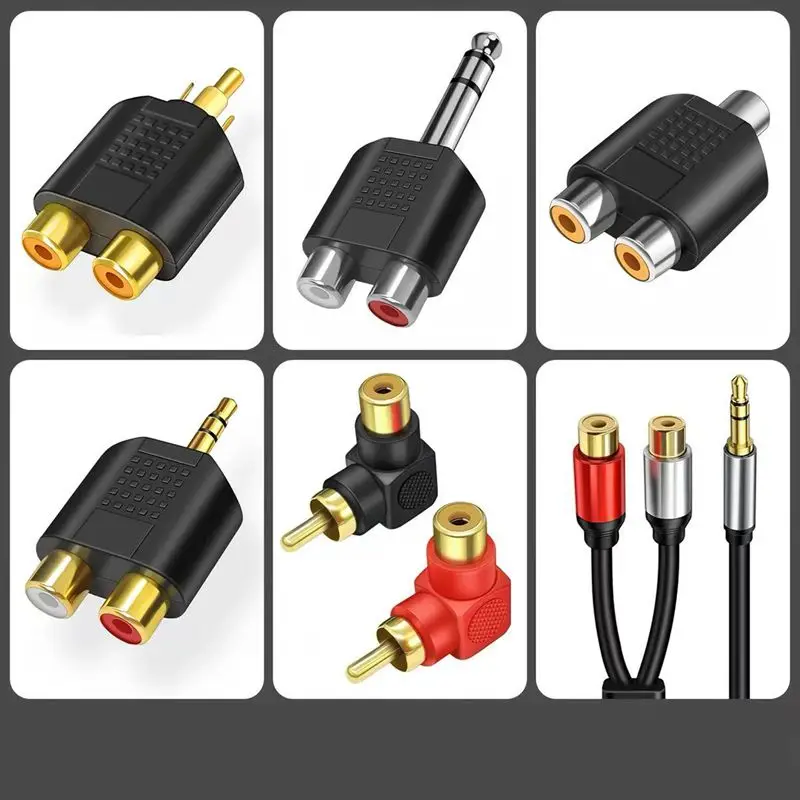 2-in-1 Audio Cable Lotus Audio Adapter RCA Audio 1/2 Connection Cable Double Headed Stereo 3.5 TV CD Player AV M-F Converter