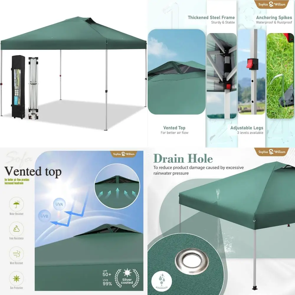 

Сверхмощное укрытие с навесом для улицы, 10x10 футов, портативная выдвижная палатка коммерческого класса для патио, прямые ножки, подходит для различных мероприятий