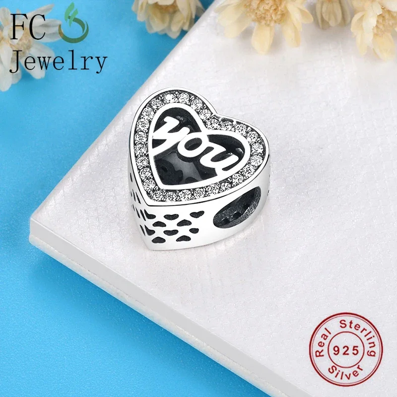 

FC Jewelry Fit Original BrandCharms Bracelet 925 Sterling Silver Heart Love You Zirconia Bead For Women Valentine Berloque 2022