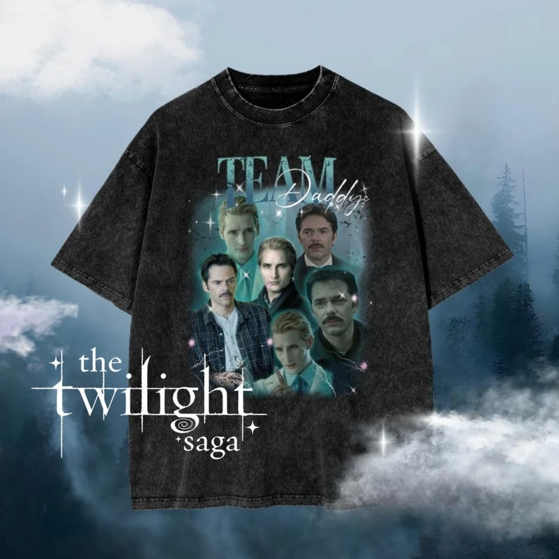 Charlie Swan and Carlisle Cullen Vintage 90's Short Sleeve Washed T-shirt Men Women Cartoon Harujuku Retro Casual Tops Fan Gift