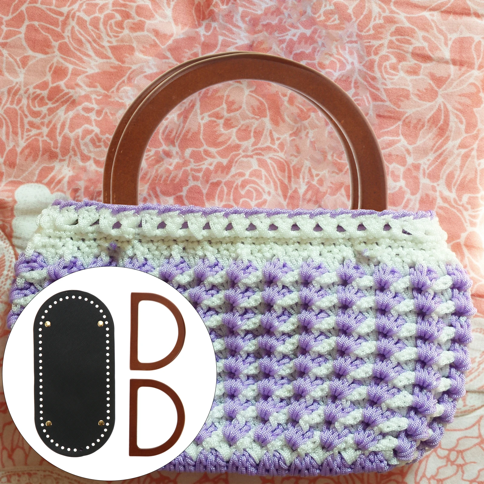 

1Set Crochet Bag Accessories Bag Handles with PU Bottom DIY Handbag Handles Kit for Repair Or Craft Unique Stylish Tote